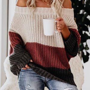 VICI | Erica Off The Shoulder Colorblock Sweater